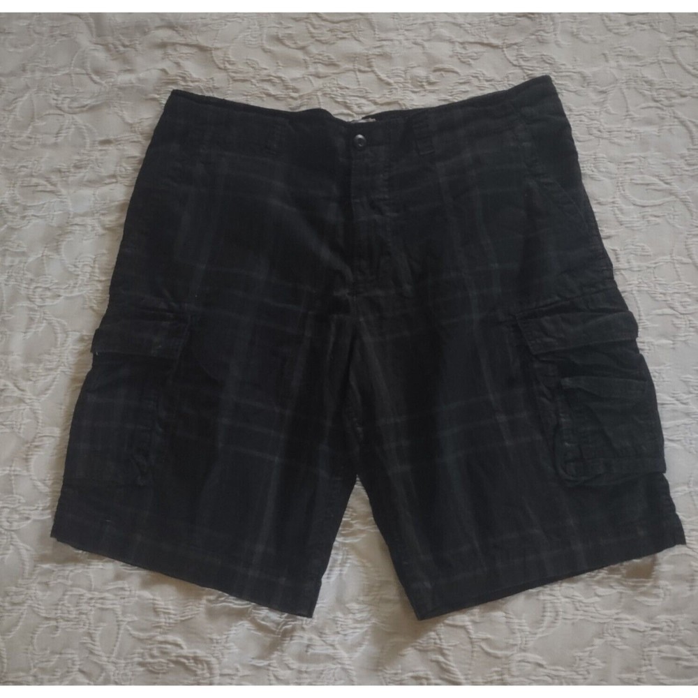 Op Shorts Men With Pockets,Plaid , Black,, Size 40, Cotton 28 Inch Waist.